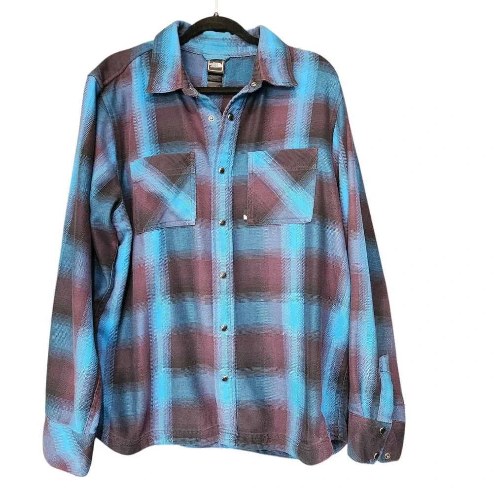 The North Face Mens Plaid Thick Flannel Shacket Shirt Jacket Large Pearl Snap